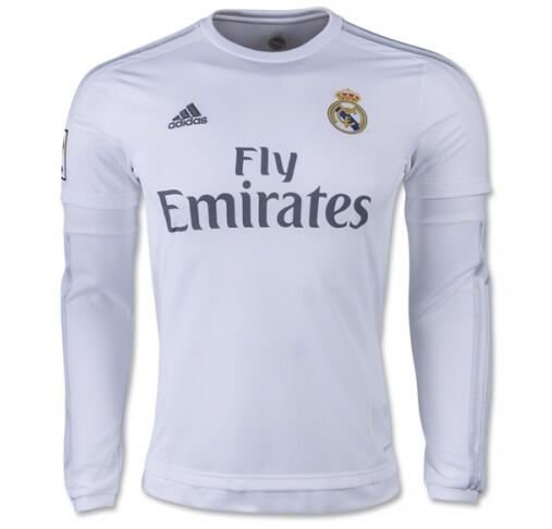 2015-16 Real Madrid Retro LS Home White Soccer Jersey Shirt